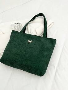 Large Capacity Casual Simple Corduroy Tote Bag With Big Pocket Valentines - Green - View 5