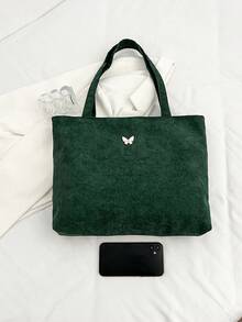 Large Capacity Casual Simple Corduroy Tote Bag With Big Pocket Valentines - Green - View 4