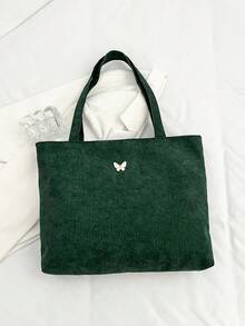 Large Capacity Casual Simple Corduroy Tote Bag With Big Pocket Valentines - Green - View 3