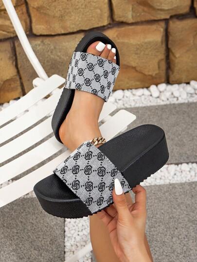 صندل نسائي صيفي جديد بتصميم مطبوع، صنادل بمنصة ومزيد من السمك، صنادل بمظهر عطلة للخارج والشاطئ