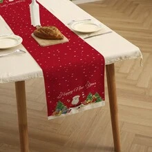 1 chiếc khăn trải bàn bằng vải lanh mùa đông Giáng sinh, trang trí ngày lễ hình cây thông Noel và người tuyết, thiết kế chữ cái cho gia đình, nhà hàng, 13"X72"/33cm*183cm - Nhiều màu - Xem 2