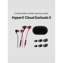 HyperX Cloud Earbuds II – Drivers de 14 mm, Quatro pontas de ouvido, Estojo de transporte rígido, Plugue de 90° de baixo perfil, Plugue de 3,5 mm, Microfone integrado, Botão multifuncional, PC, Celular
