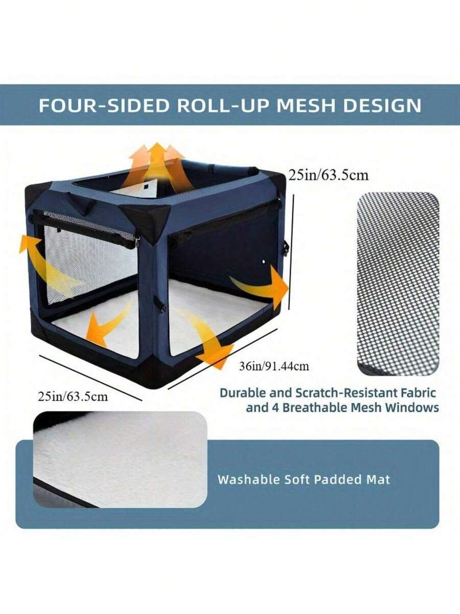 36 Inch Collapsible Crate For Large Dogs, 4Door Foldable Soft Kennel