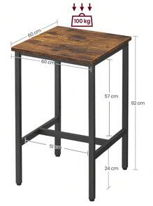 VASAGLE Bar Table, Square Tall Table, Heavy-Duty Steel Frame, 60 X 60 X 90 Cm, Easy Assembly, For Living Room Kitchen, Industrial Style, Rustic Brown And Black - Chocolate Brown - View 11
