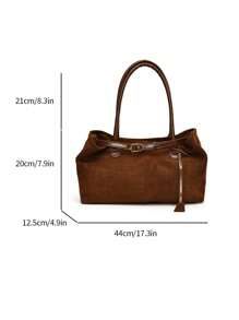 En 2024, el nuevo bolso clásico de moda para damas al estilo Joker, bolso de mano de gran capacidad retro para otoño e invierno, bolso cuadrado decorado con cinturón, bolso para negocios, adecuado para el trabajo, viajes, compras, salidas y uso comercial. - Marrón - Ver 6