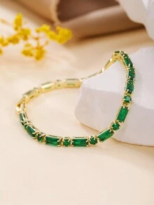 1 chiếc vòng tay có thể điều chỉnh bằng đồng mạ vàng 14k đính đá Zirconia thời trang & tinh tế dành cho nữ - Nhiều màu - Xem 22