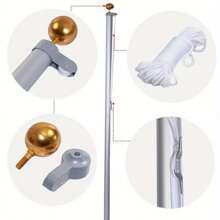 20ft Sectional Flag Pole Ball Top Kit 16 Gauge & 3'x5' Free US American Flag Kit