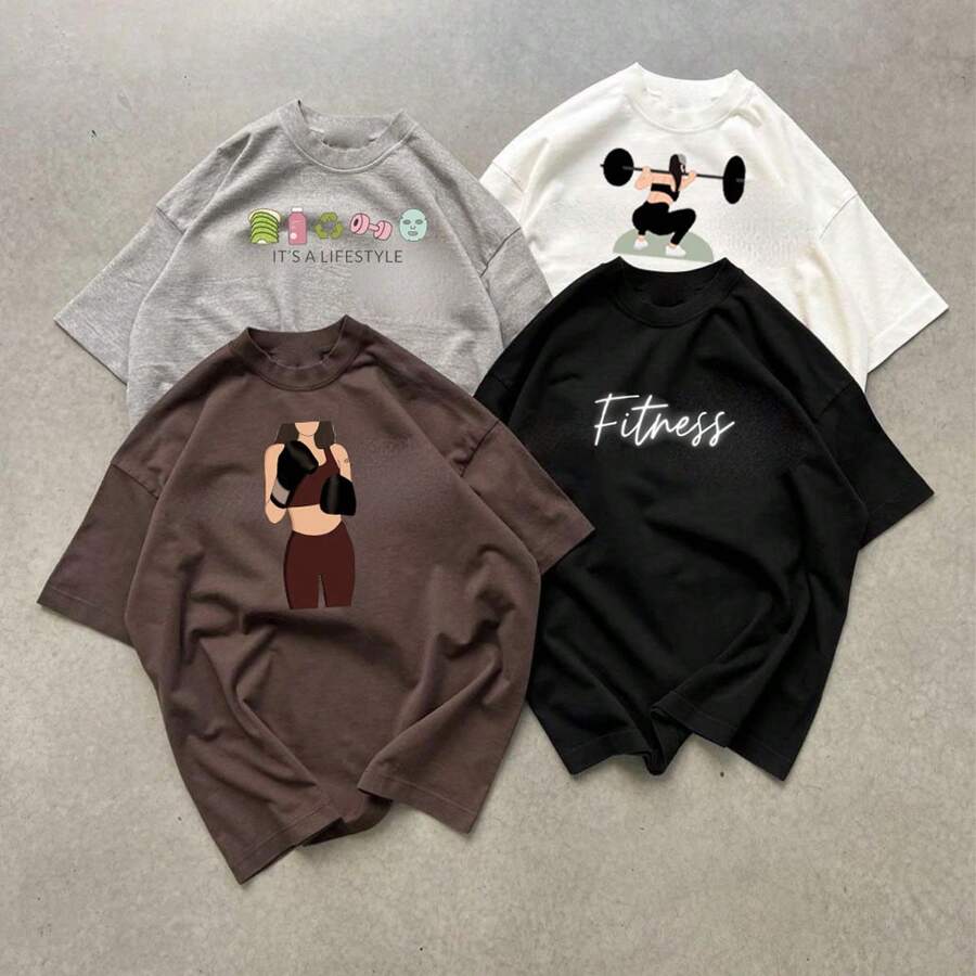 Kit 4 Camiseta Fitness Treino Estilosa Várias Cores Inspiração Moda Unissex 100% Algodão
