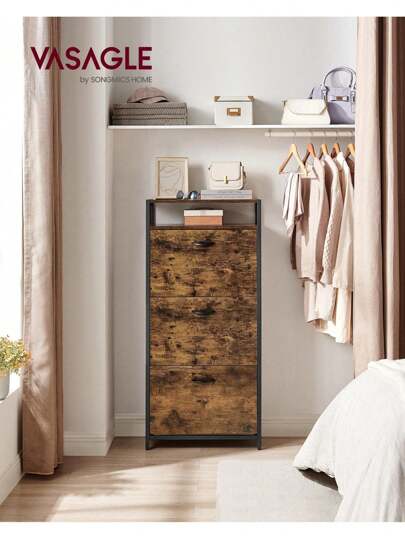 VASAGLE Shoe Cabinet, High Shoe Storage Cabinet With 3 Folding Doors, Open Shelf, Inner Divider, In The Hallway For 12-18 Pairs Of Shoes, Space Saving, 60 X 30 X 130 Cm, Rustic Brown And Black