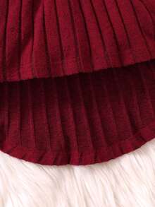 2 件套女孩可爱纯色条纹猫脸刺绣长袖上衣和裤子套装 - 酒紅色 - 查看 5