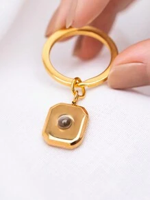 1pc Stainless Steel Customizable Photo Projection Keychain, Square Pendant Personalized Commemorative Keychain, Christmas/Anniversary Gift - View 4
