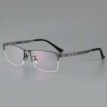 超轻超薄男士商务纯钛半框眼镜架，经典纯色复古风格，适合所有季节的眼镜配件 - 黑色 - 查看 3