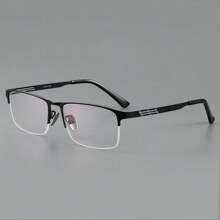 超轻超薄男士商务纯钛半框眼镜架，经典纯色复古风格，适合所有季节的眼镜配件 - 黑色 - 查看 2