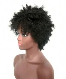 New African Wig Hair, European And American Wig, Women's Short Curly Hair, Explosive Head Mechanism, Synthetic Fiber Wigs For Daily Use, Halloween Wigs - 黑色 - 查看 4