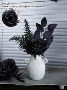 1/3 bó hoa hồng nhân tạo, cỏ, lá bạch đàn mini - Tủ tivi gia đình, phòng ngủ, kệ sách, bình hoa trang trí Halloween - màu đen - Xem 3