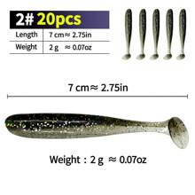 10pcs/20pcs Bicolor T-Shaped Soft Fishing Lures, Smooth Bent-Mouthed Chub Baits, Suitable For Fresh Water And Saltwater Realistic Soft Baits, Fishing Gear, Fishing Accessories