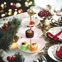 Quà tặng Giáng sinh Châu Âu Bộ 1 món tráng miệng 3 tầng Đĩa đựng trái cây Cupcake Nhựa màu trắng Bánh cốc tráng miệng Trái cây Kẹo Buffet Khay phục vụ (Hình vuông màu trắng 3 chiếc) - trắng - Xem 4