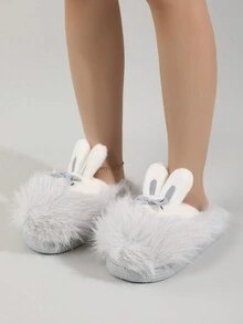 女士室内毛茸茸宠物图案一脚蹬拖鞋，冬季保暖居家/户外服装 - 灰色 - 查看 3