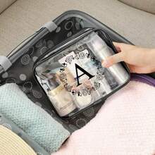 Letter A-Z Fashionable And Simple Toiletry Bags For Men And Women, Waterproof Clear Cosmetic Pouches In Quart Size For Travel, Suitable For Both Genders, Summer Beach Bag,Travel Essentials Holiday Essentials,Can Be Carried Onboard Airplanes And Given Black Bag Back To School Supplies