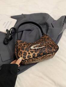 1 件单肩包，新款秋冬豹纹，腋下斜挎包，金属五金装饰，PU 材质，拉链开合，时尚复古通勤休闲斜挎包，适合女性日常购物使用，时尚猎豹印花女士包豹纹回归 - 棕色 - 查看 5