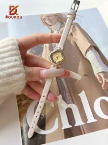 DOUKOU 1PC新款时尚女士手表女小众四叶草学生派对皮带简约高级感韩国跨境版 - 金色 - 查看 7