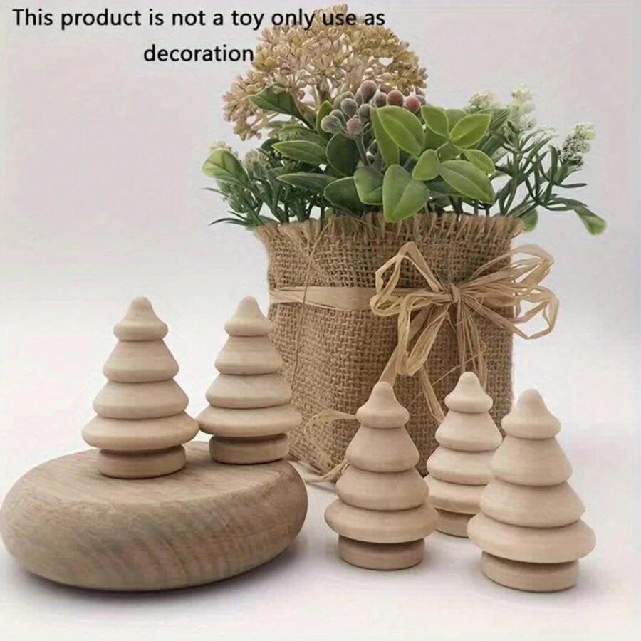 2025 可爱迷你木制圣诞树装饰 - DIY 手工家庭办公桌装饰，适用于客厅、卧室、厨房和浴室装饰 - 理想的节日礼物套装 1/5 件