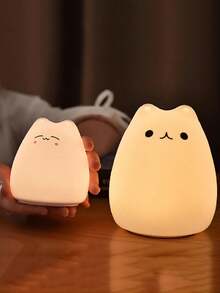 1 件可爱猫咪床头小夜灯七彩 LED 变色小夜灯触摸氛围灯家用卧室客厅圣诞节万圣节装饰灯硅胶猫咪小夜灯触摸激活变色 LED 灯家庭办公室派对氛围装饰灯不含电池 - 彩色 - 查看 4