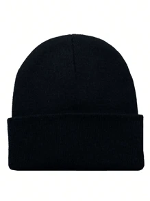 1 pieza Gorro de punto de unicolor con doble capa, gorro de punto cálido para exteriores, gorro de invierno casual y versátil adecuado para el transporte diario