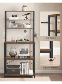 VASAGLE Kitchen Storage Rack, Coffee Bar, Baker's Rack, Total 6 Shelves And 6 Hooks, For Microwave, Steel Frame, Industrial, 40 X 80 X 167 Cm, Rustic Brown And Black