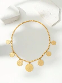 Herseygold 1pc Copper Gold Plated Ottoman Totem Pendant Necklace, Women Long Necklace For Wedding Decoration