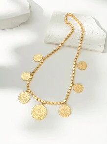 Herseygold 1pc Copper Gold Plated Ottoman Totem Pendant Necklace, Women Long Necklace For Wedding Decoration