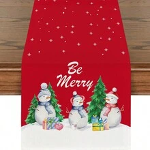 1 chiếc khăn trải bàn bằng vải lanh mùa đông Giáng sinh, trang trí ngày lễ hình cây thông Noel và người tuyết, thiết kế chữ cái cho gia đình, nhà hàng, 13"X72"/33cm*183cm - Nhiều màu - Xem 18