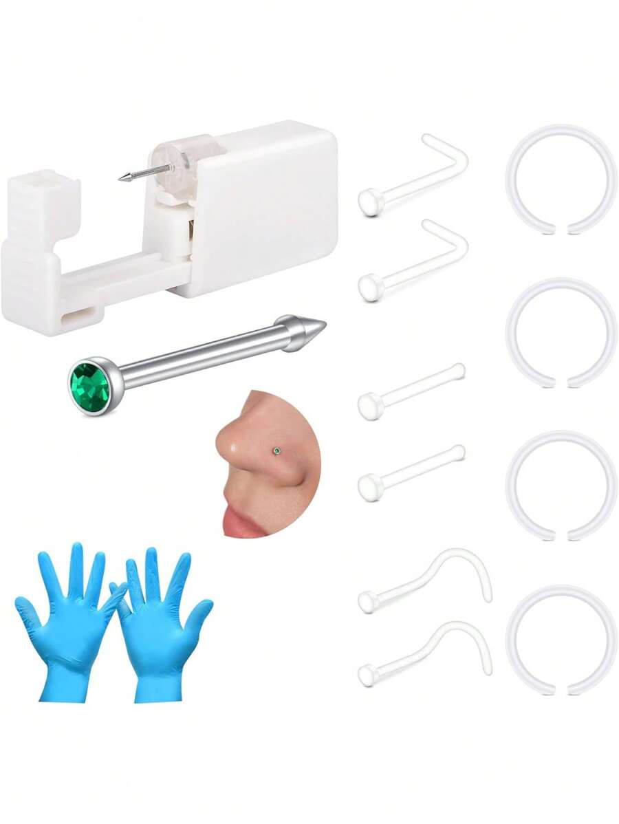 AVYRING 13PCS Nose Piercing Kit, Piercing Gun BuiltIn Variety Of Nose