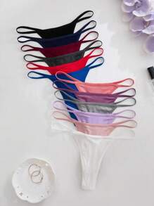 12pcs Women Assorted Color Ribbed G-String Panties - Multicolor - View 6