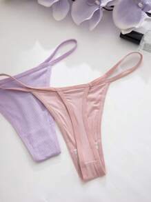 12pcs Women Assorted Color Ribbed G-String Panties - Multicolor - View 4