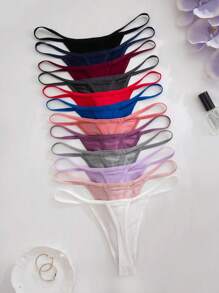12pcs Women Assorted Color Ribbed G-String Panties - Multicolor - View 5