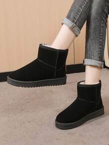 Botas de nieve de felpa gruesa, antideslizantes, botas de invierno para mujer, suela gruesa, negro, gris, marrón, casuales, cálidas, cómodas, botas de nieve planas para Navidad, Halloween