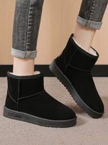 Botas de nieve de felpa gruesa, antideslizantes, botas de invierno para mujer, suela gruesa, negro, gris, marrón, casuales, cálidas, cómodas, botas de nieve planas para Navidad, Halloween