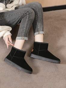 Botas de nieve de felpa gruesa, antideslizantes, botas de invierno para mujer, suela gruesa, negro, gris, marrón, casuales, cálidas, cómodas, botas de nieve planas para Navidad, Halloween