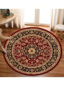1pc Round Exotic Living Room Carpet, Turkish Style Sofa Blanket, Coffee Table Mat, Kitchen/Bedroom/Living Room Multi-Size, Vibrant Red/Brown/Multi-Color, Decorative High-End Printed Washable Carpet (Pay Attention To The Edging Color)