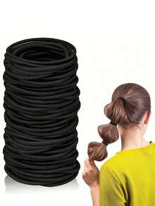 100 件 - 10 件黑色弹性发带 - 纤细橡皮筋，适合马尾辫和高髻，耐用针织款式，非常适合女性 - 彩色 - 查看 4