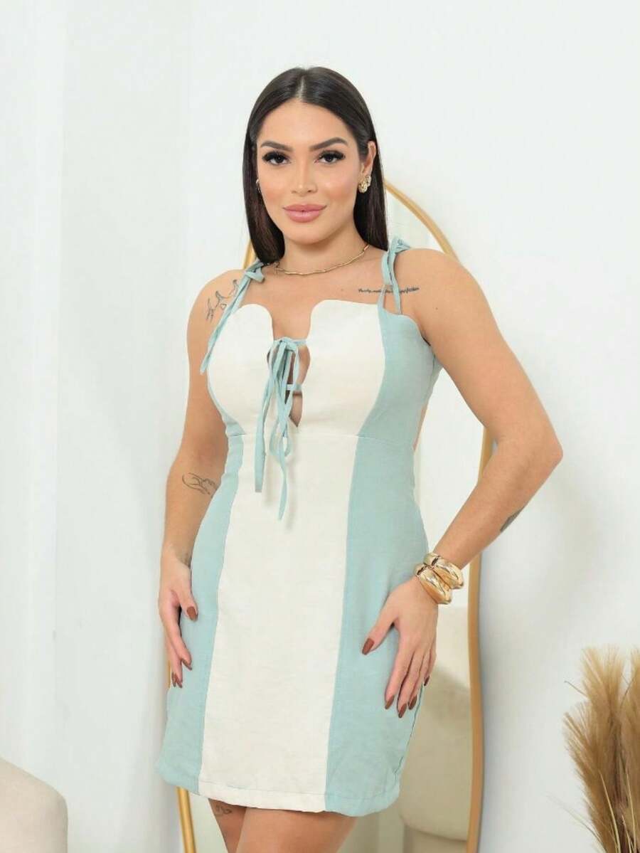 Bella Bicolor Jumpsuit Dress Casual Tie-Up Spring/Summer Fashion - 淺綠色 - 查看 1