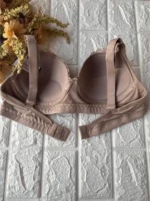 Bra With Reinforced Lace Details And Adjustable Straps Premium Polyamide - 米色 - 查看 2