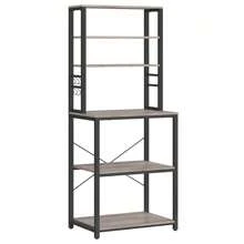 VASAGLE Kitchen Storage Rack, Coffee Bar, Baker's Rack, Total 6 Shelves And 6 Hooks, For Microwave, Steel Frame, Industrial, Greige And Black - Black - View 9