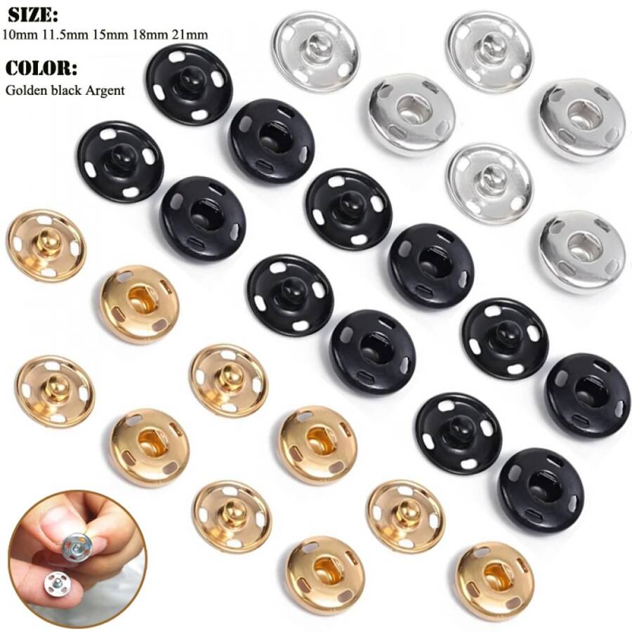 30pcs Set 10/11.5/15/18/21mm Metal Copper Snap Buttons, High-End Invisible Button For Overcoat, Shirt, Round Snap Closure - Multicolor - View 1