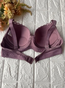 Bra With Reinforced Lace Details And Adjustable Straps Premium Polyamide - Mauve Purple - View 2