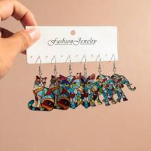 3 对/套时尚亚克力彩色玻璃风格动物猫天鹅大象吊坠耳环，适合女性日常和节日佩戴 - 彩色的 - 查看 16