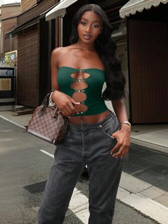 Top fără mâneci pentru femei, de culoare solidă, cu goluri sexy