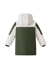 Annil Tween Boys Clothing. Long Down Jacket With Bear Embroidery Patch. Warm, Wear - Resistant, Comfortable, Skin - Friendly And Soft. For Tween Boys In Winter. Color - Blocked Sporty Style, Anti - Static, Windproof, Simple Hooded - Padded Jacket Outerwear. - Green - View 2