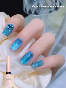 全新 2024 闪亮彩虹猫眼和玻璃珠蓝色猫眼指甲油凝胶，闪闪发光，配有 LED 灯泡和闪亮水钻，适合春夏美甲，美甲沙龙使用的紫外线凝胶抛光套装 - 彩色 - 查看 18